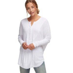 Free People Leo Henley Long Sleeve Tunic Top in White Size Small